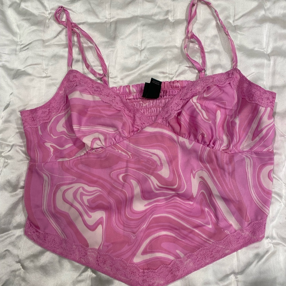 Pink satin ladies crop top size M